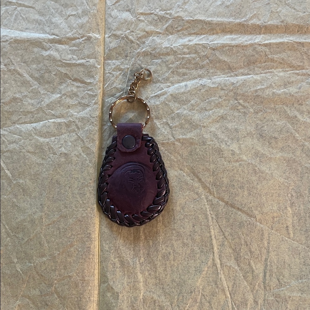 Brown Leather Keychain with Braided Edge